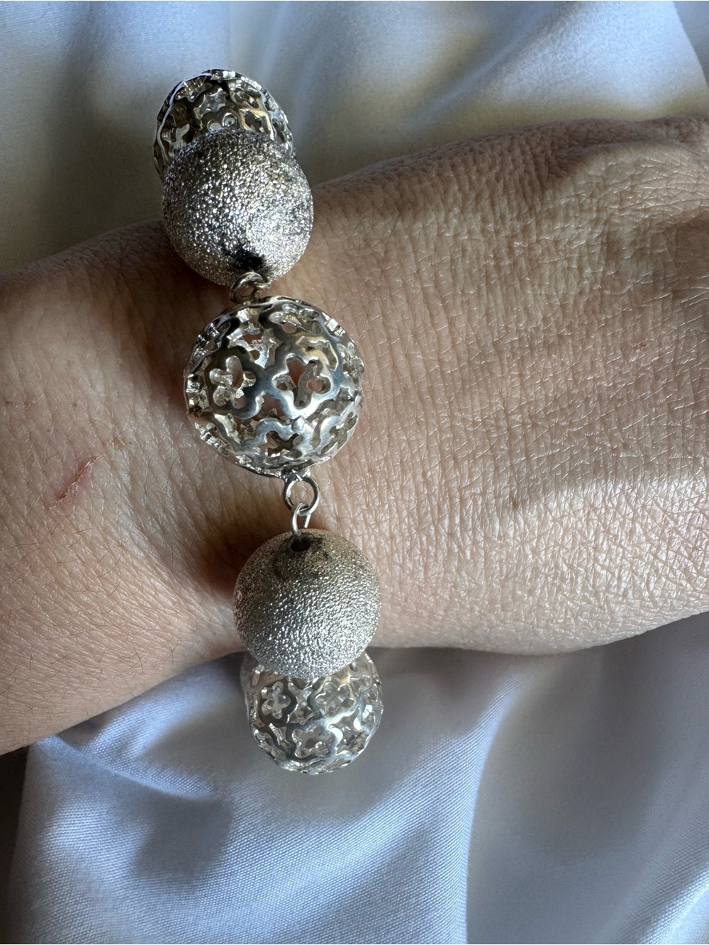 925 sterling Silver Beaded Filigree Bracelet - Women Jewelry
